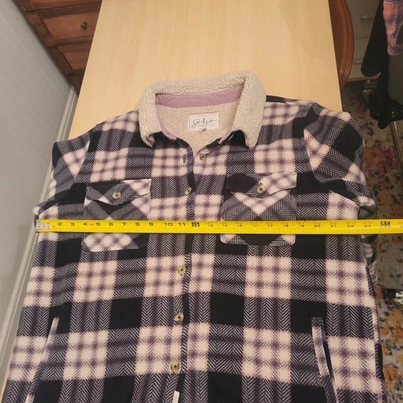 SOHO Thread Shacket‎ Multi Plaid Flannel Fleece Sherpa Lined Button Front XL - Picture 9 of 16